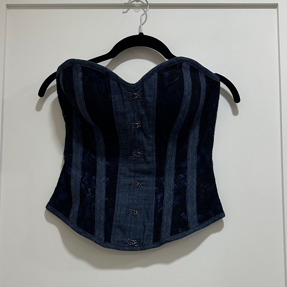 Blue and black lace corset